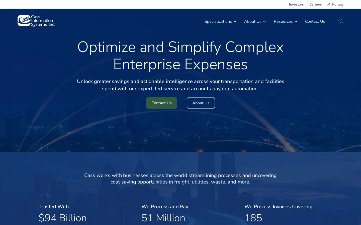 Cass Information Systems Homepage screenshot