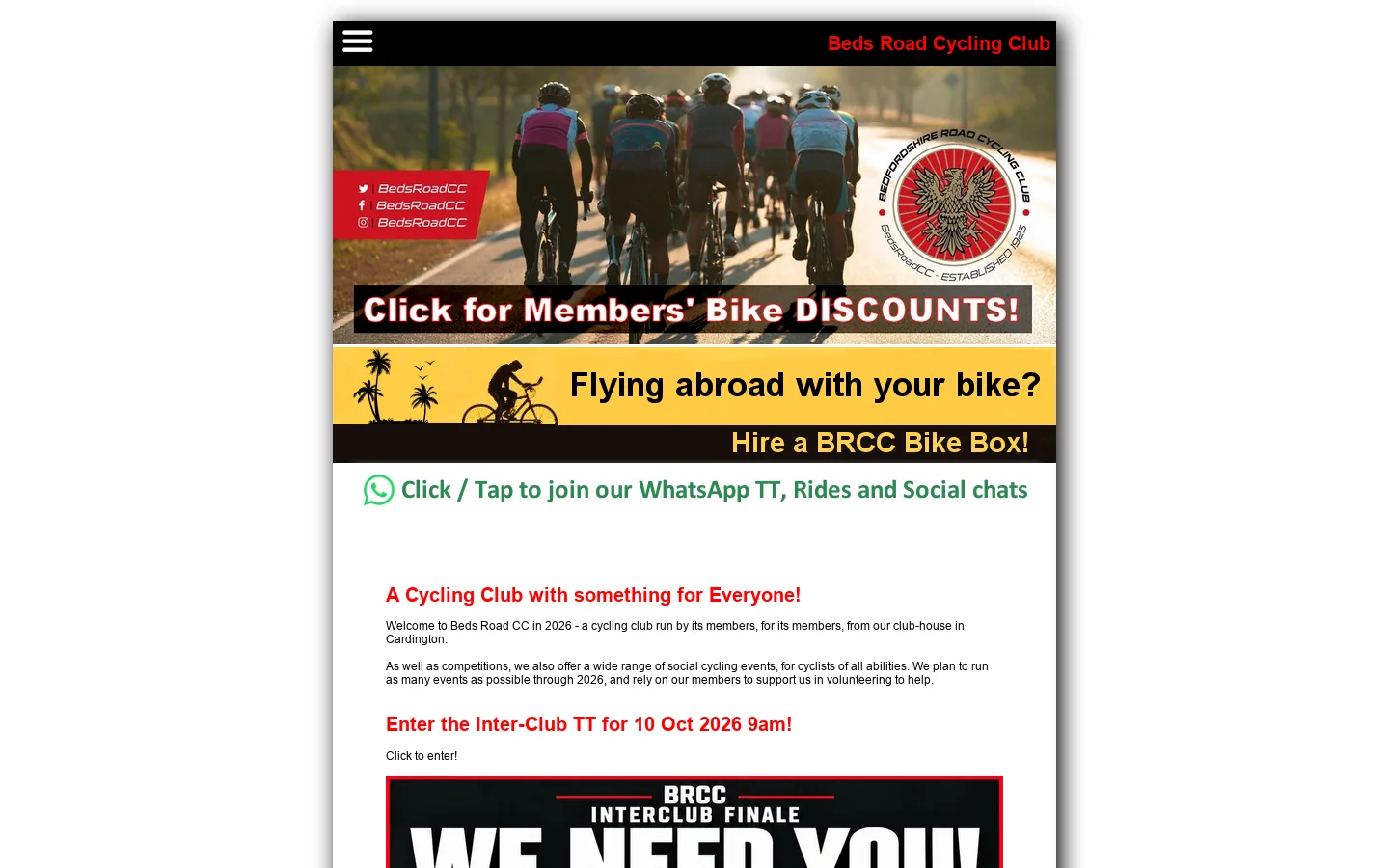 Bedfordshire Road Cycling Club Homepage screenshot