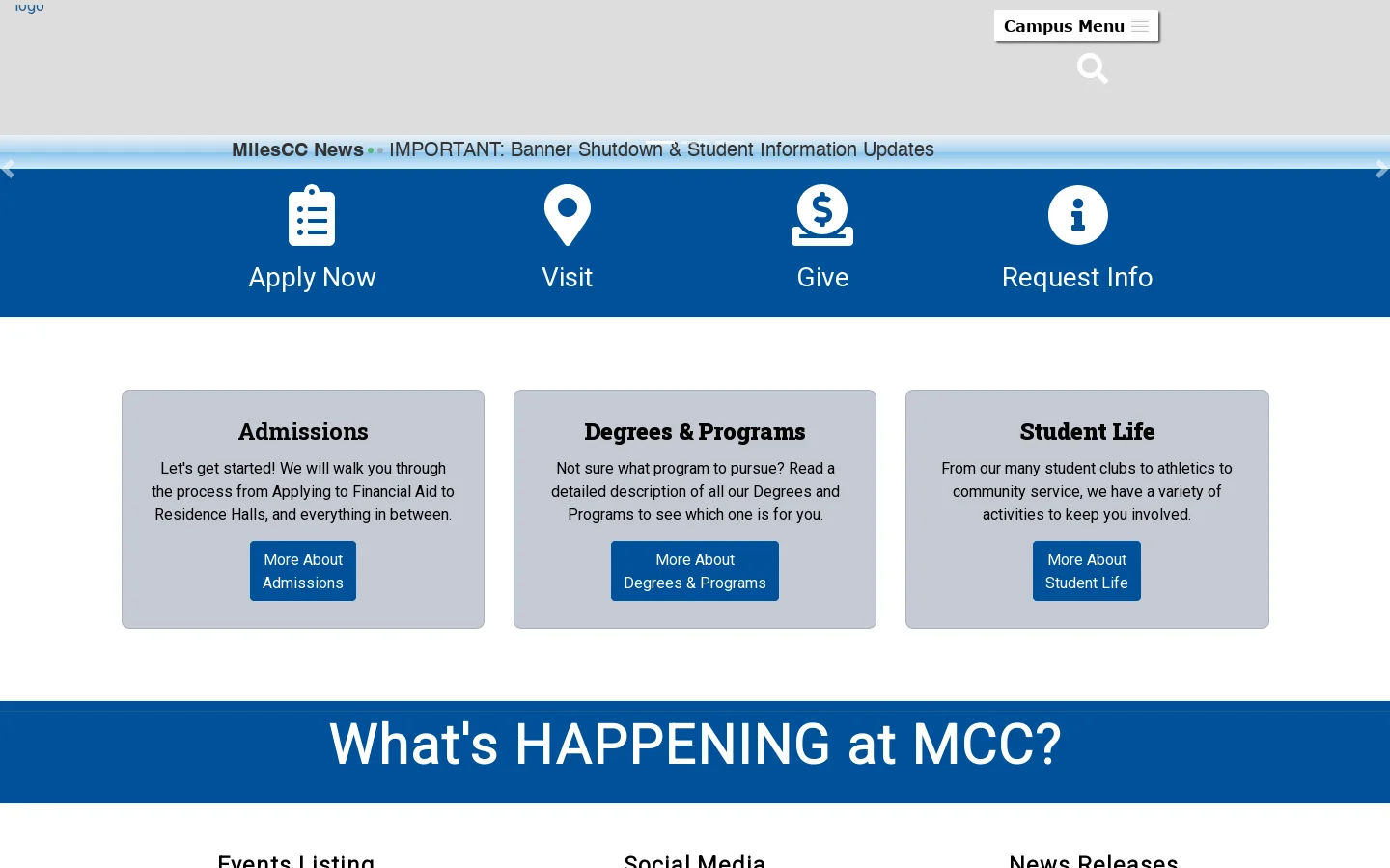 Miles Community College Home Page Homepage screenshot