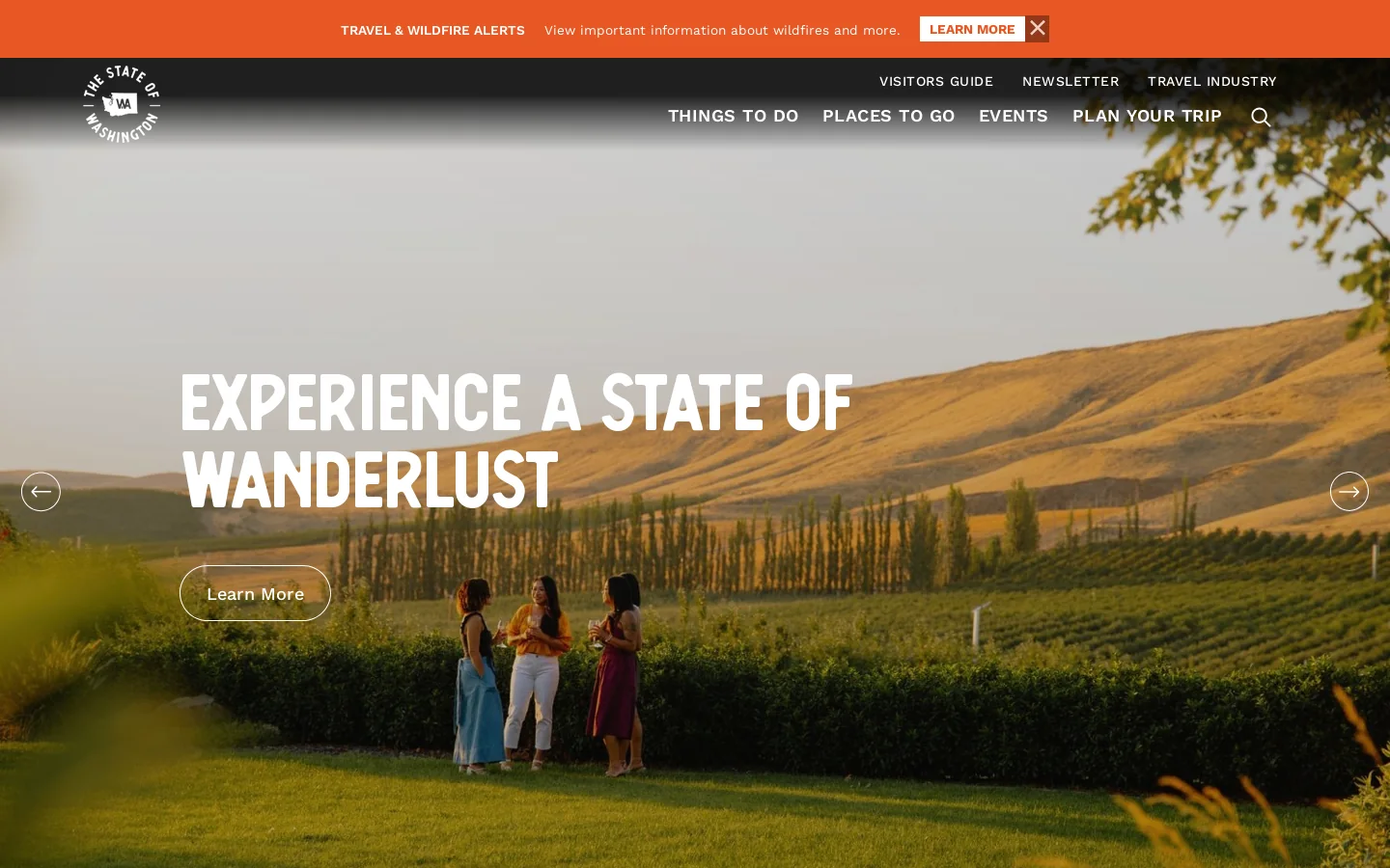 Washington State Tourism: Visit Washington State Homepage screenshot