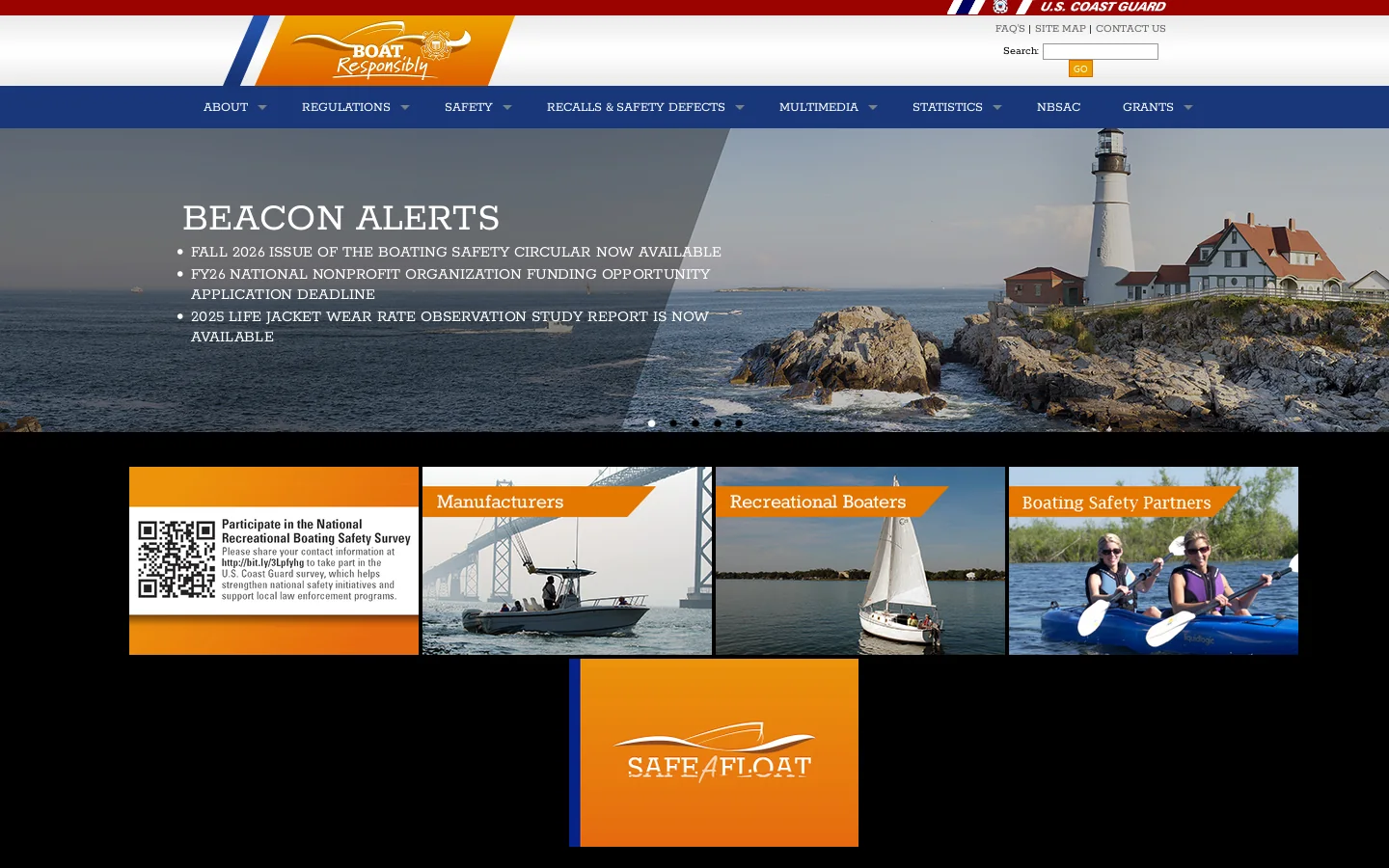 United States Coast Guard | Boating Safety Homepage screenshot