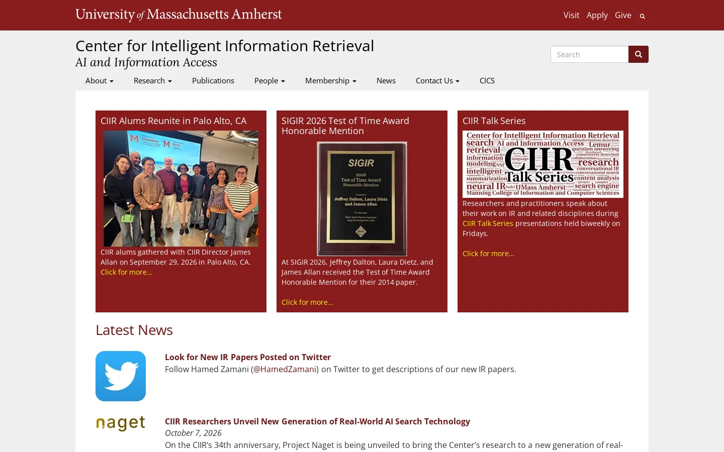 Latest News | Center for Intelligent Information Retrieval Homepage screenshot