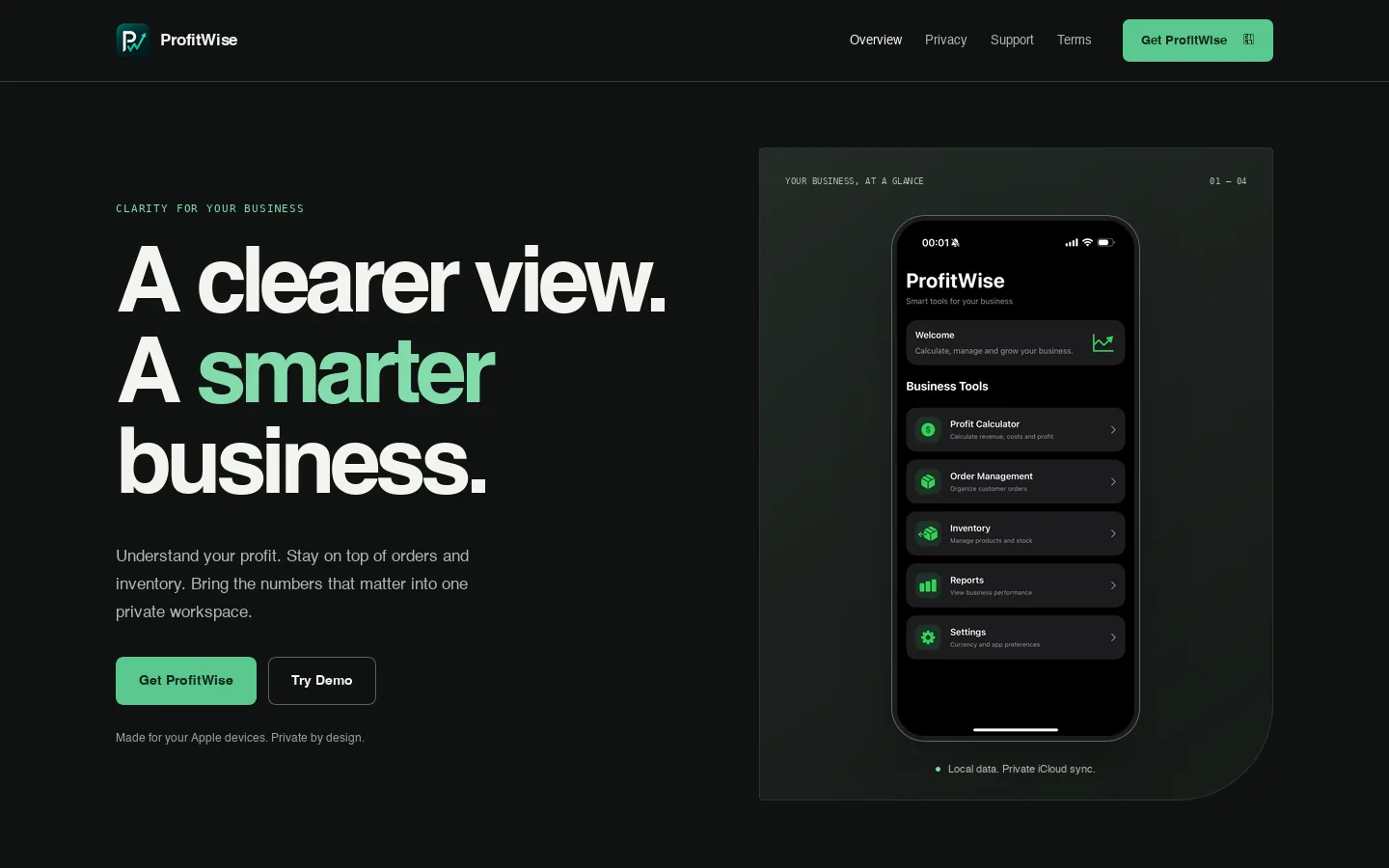 ProfitWise — Know your numbers Homepage screenshot