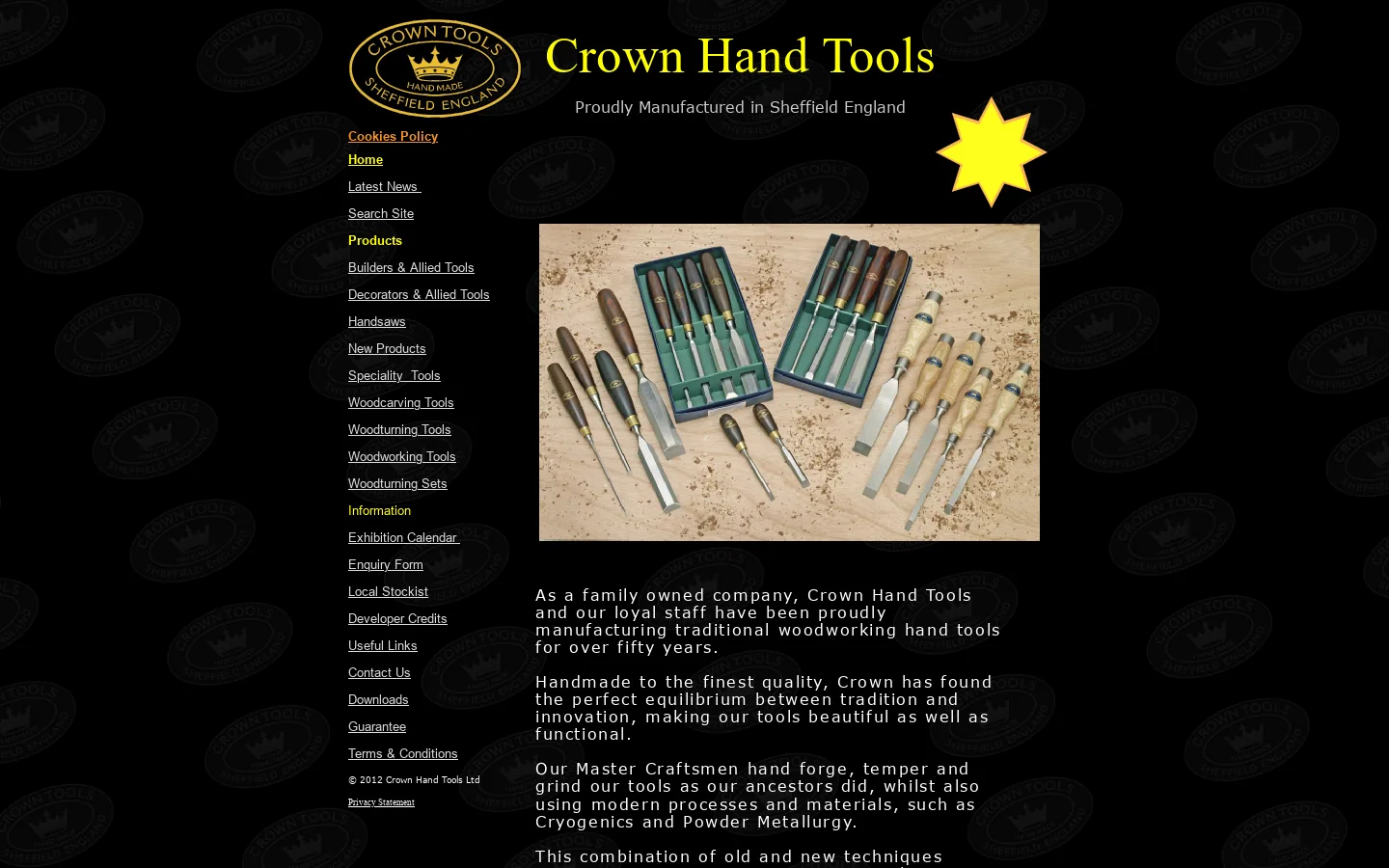 Crown Hand Tools. Manufacturers of woodturning, woodworking and woodcarving tools Homepage screenshot