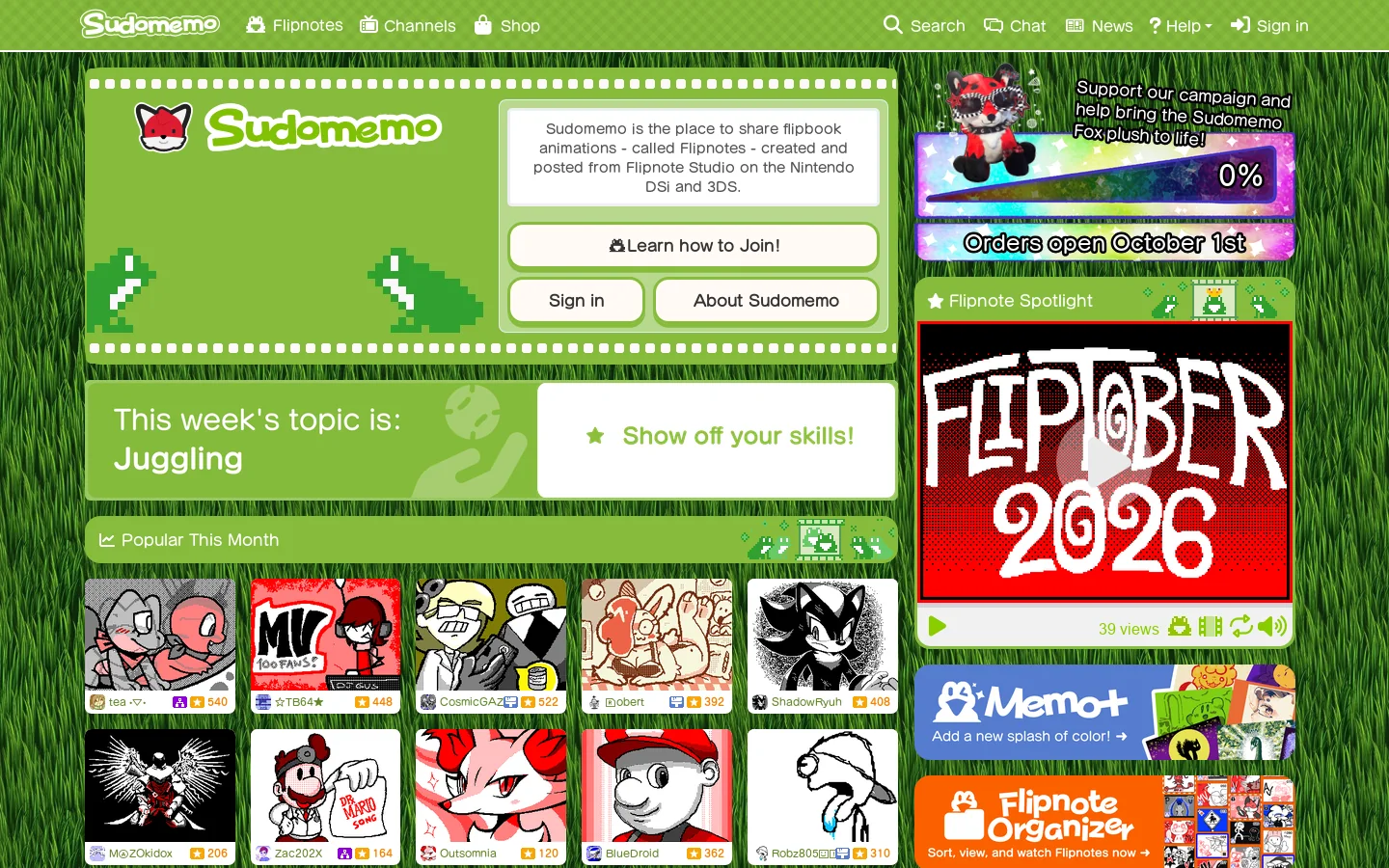Sudomemo Homepage screenshot