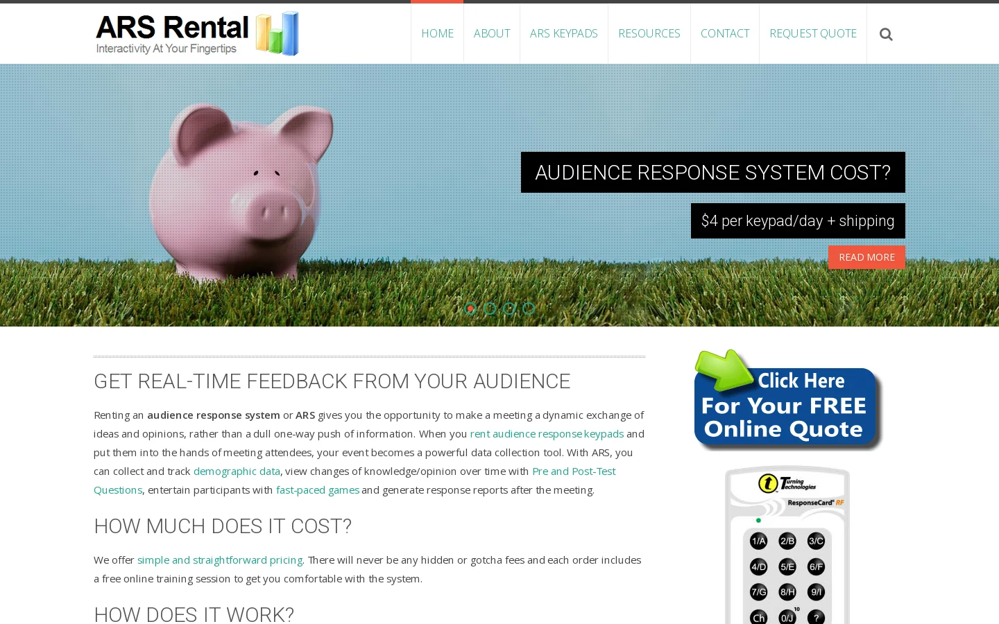 ARS Rental Homepage screenshot