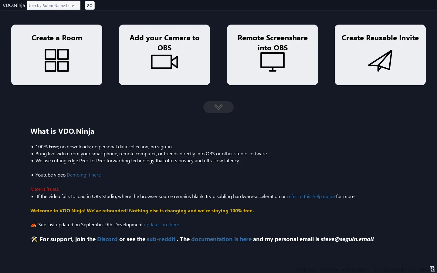 VDO.Ninja Homepage screenshot