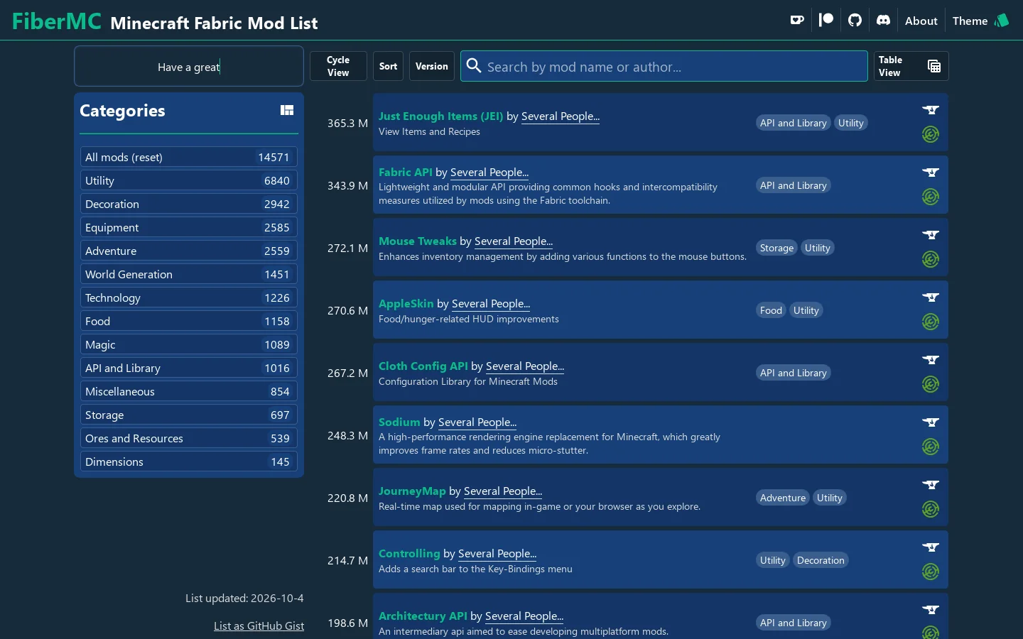 FiberMC Homepage screenshot
