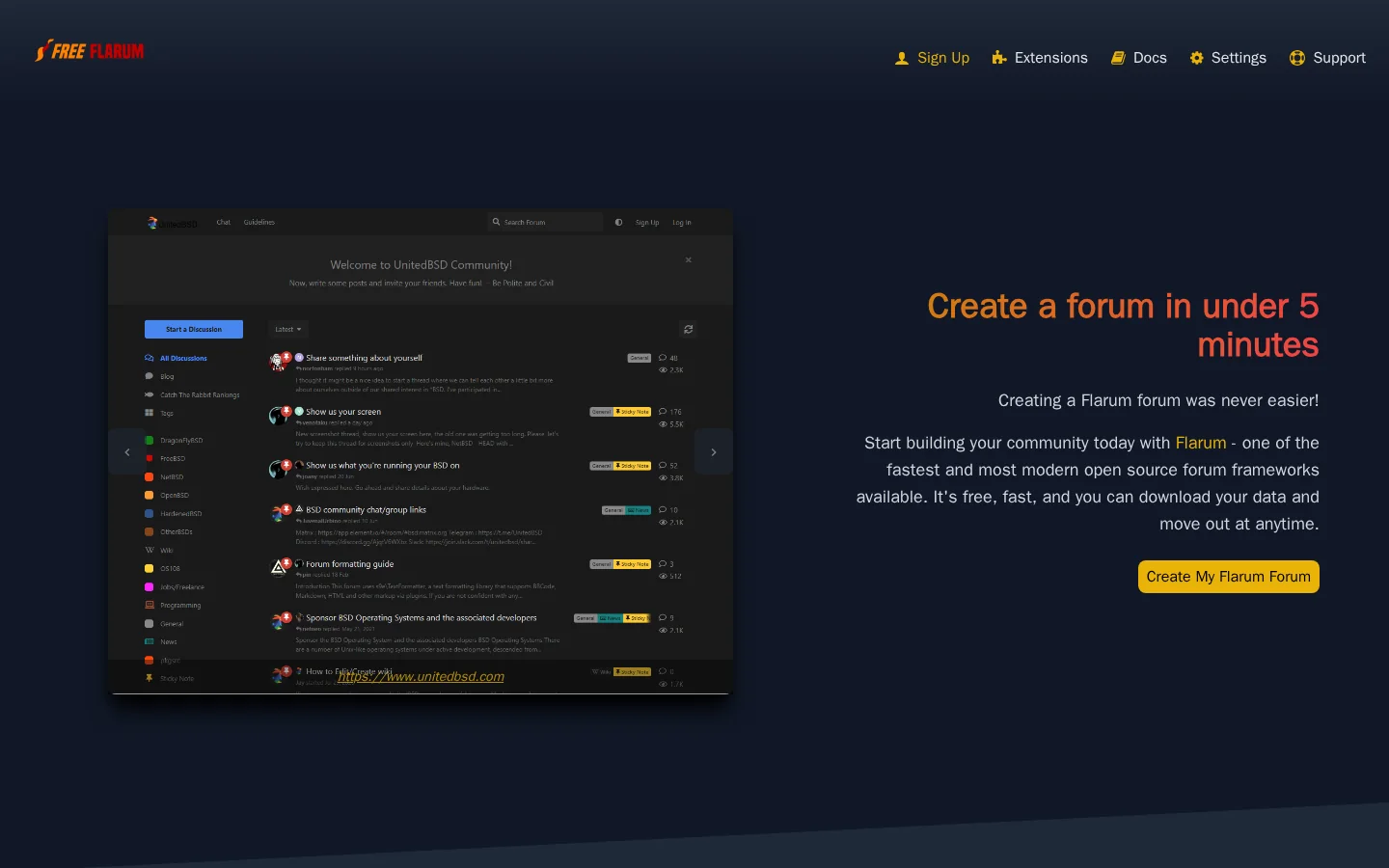 FreeFlarum Homepage screenshot