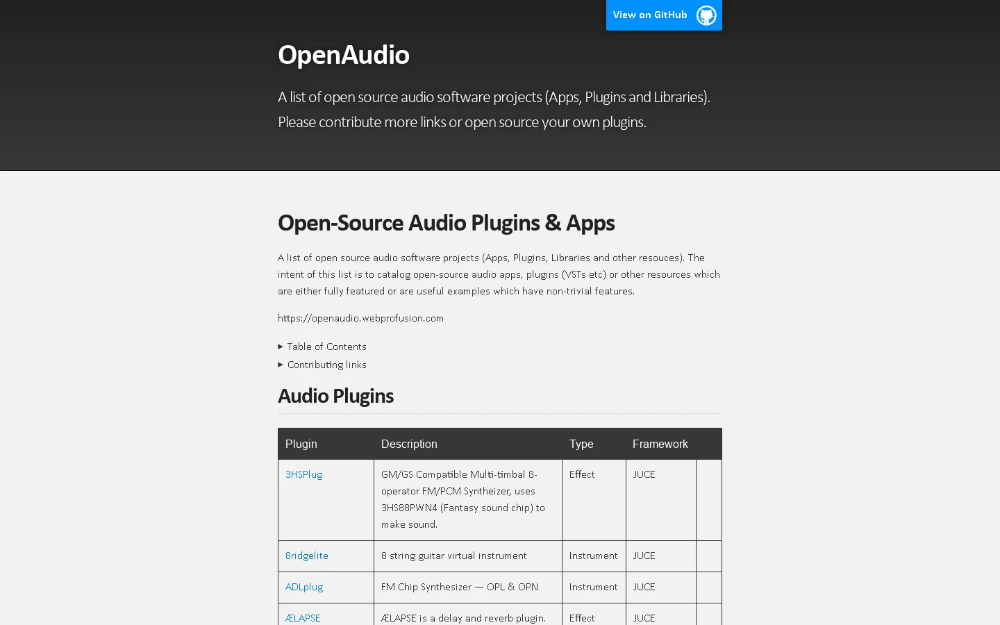 OpenAudio Homepage screenshot