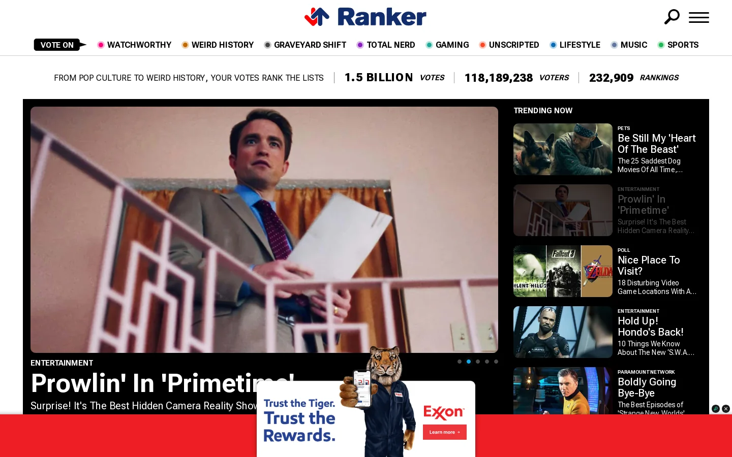 Ranker Homepage screenshot