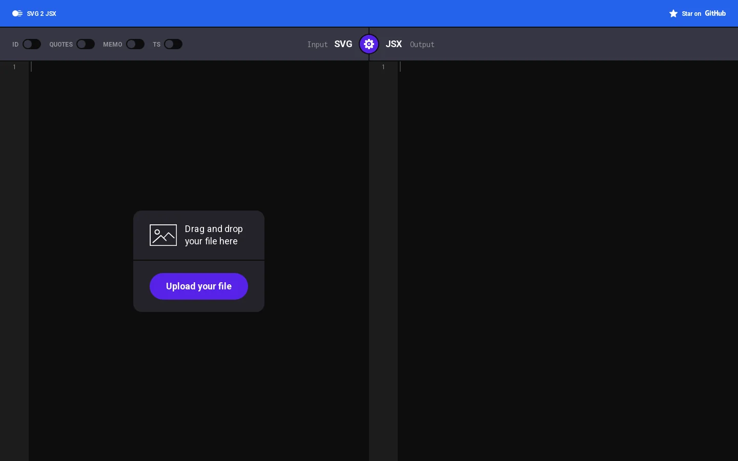 Editor — Convert SVG to valid JSX. Homepage screenshot