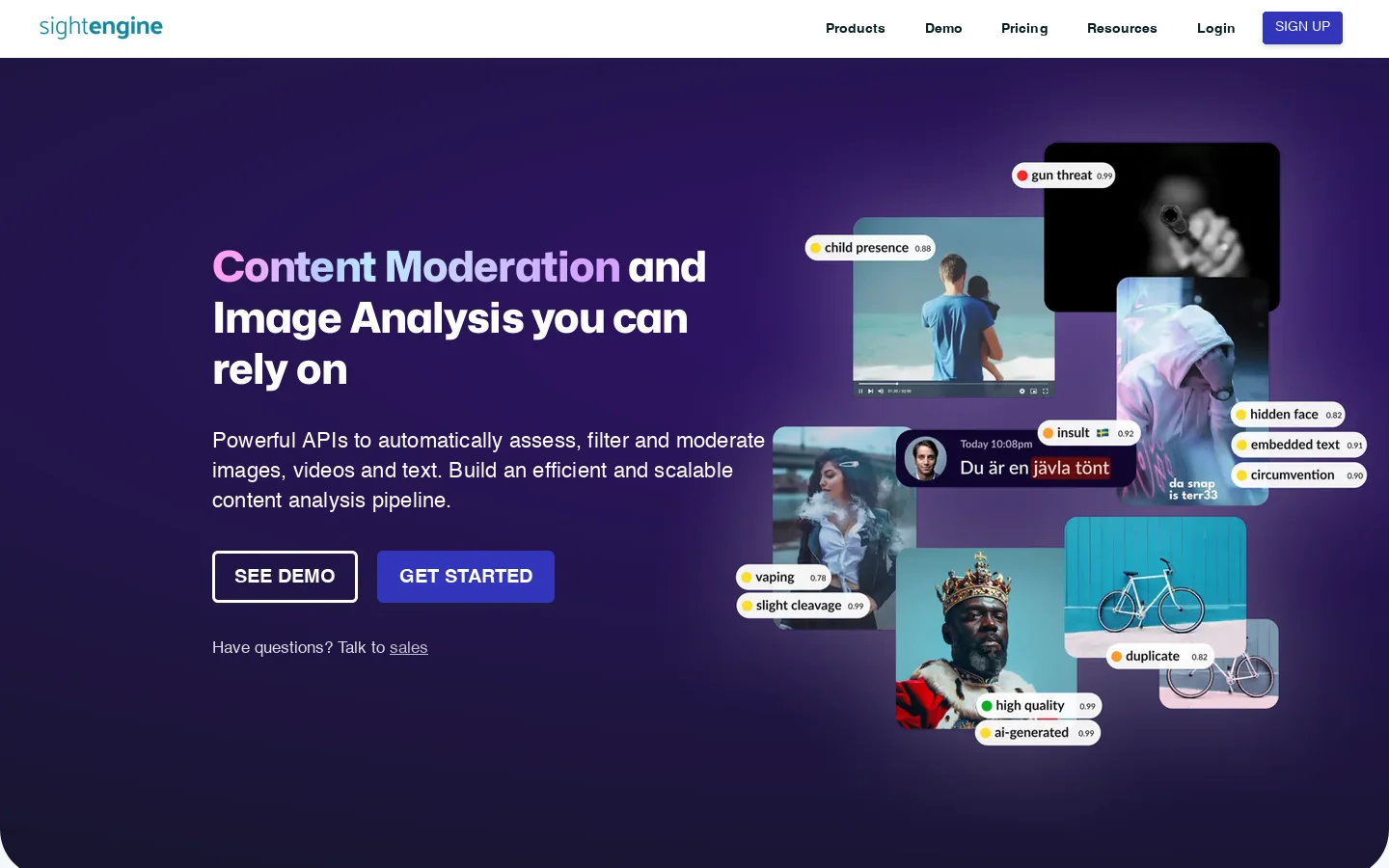 Content Moderation and Image Analysis Homepage screenshot