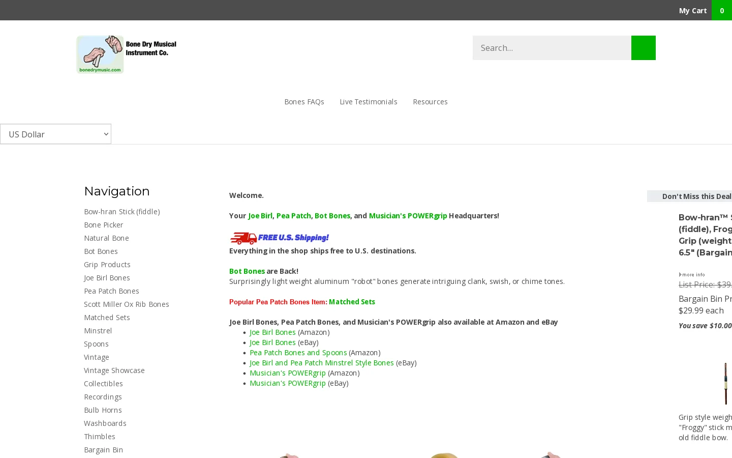 Bone Dry Musical Instrument Company Homepage screenshot