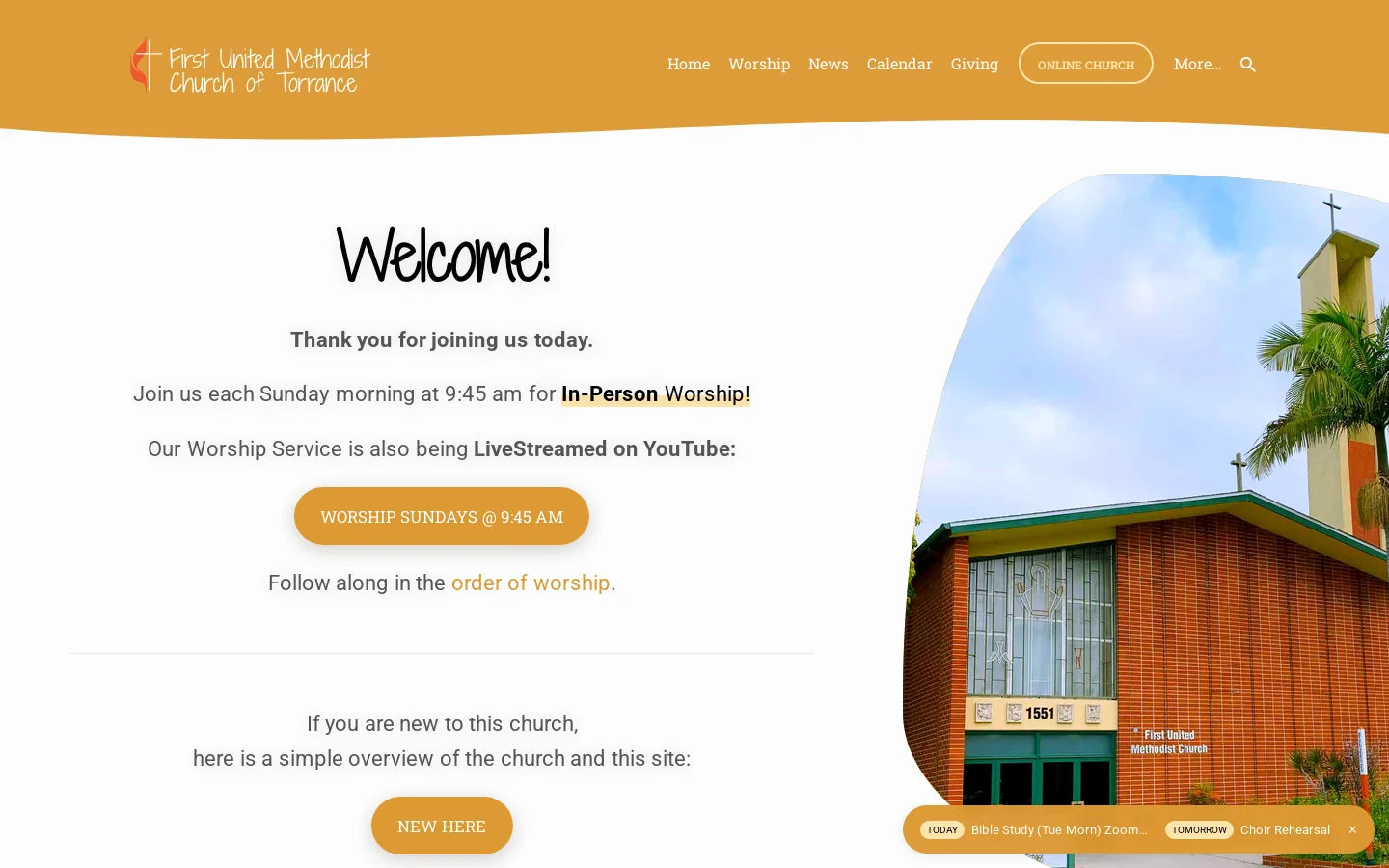 First United Methodist Church of Torrance – welcoming • worshiping • belonging • growing • serving Homepage screenshot