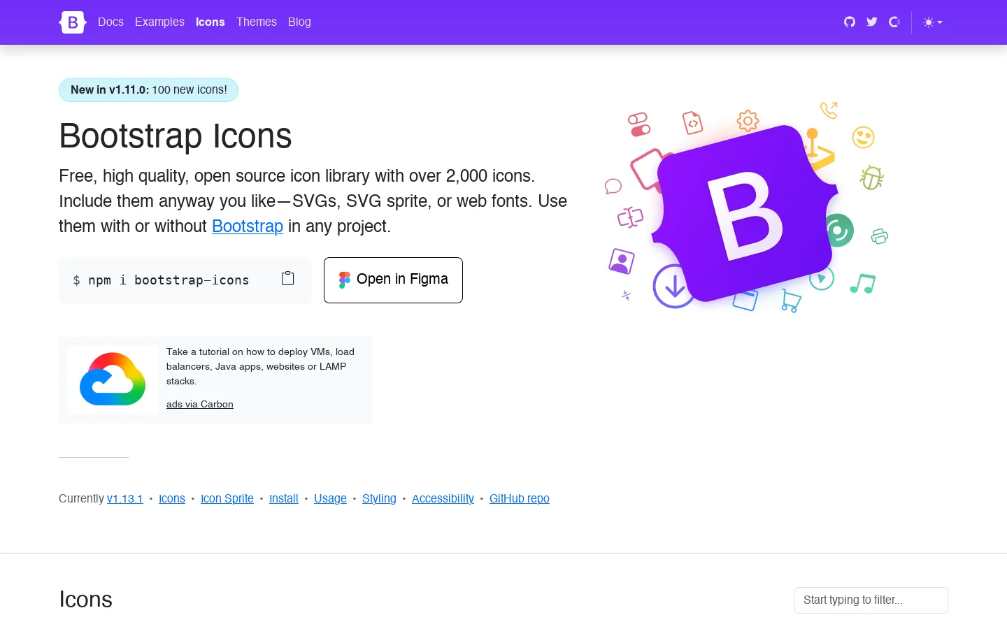 Bootstrap Icons · Official open source SVG icon library for Bootstrap Homepage screenshot