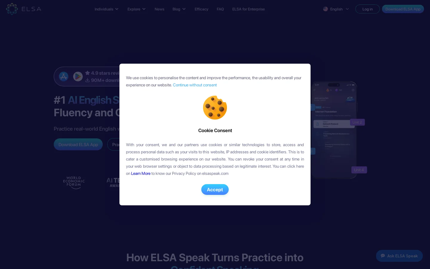 ELSA Speak Homepage screenshot