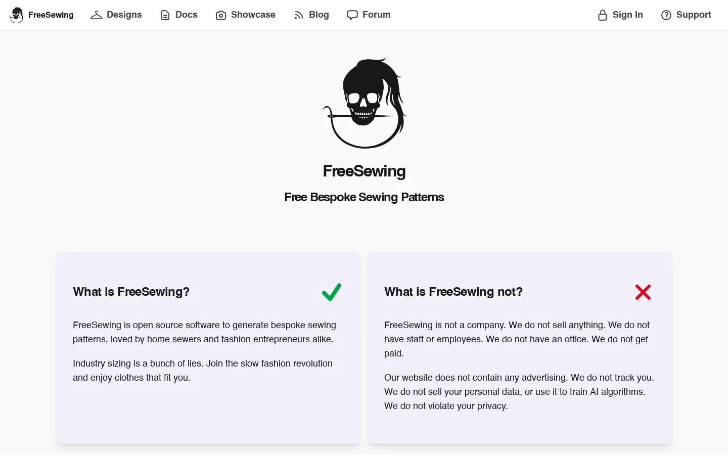 FreeSewing Homepage screenshot