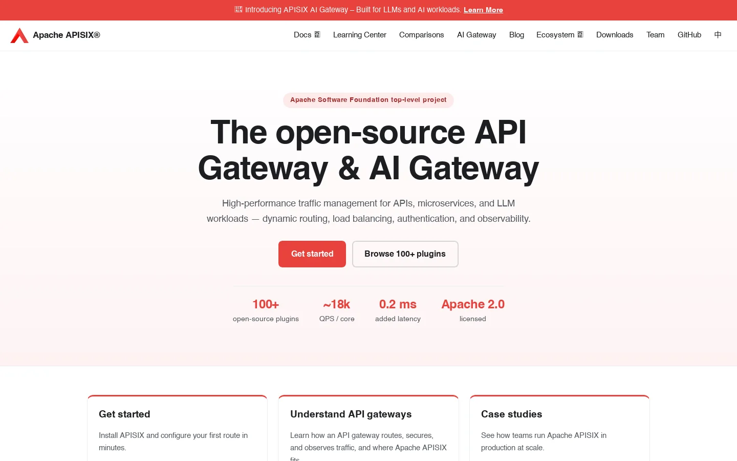 Apache APISIX - Open Source API Gateway & AI Gateway Homepage screenshot
