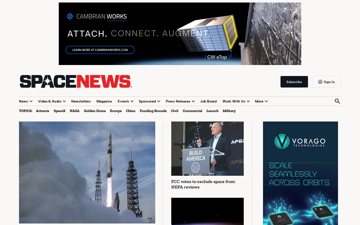 SpaceNews Homepage screenshot
