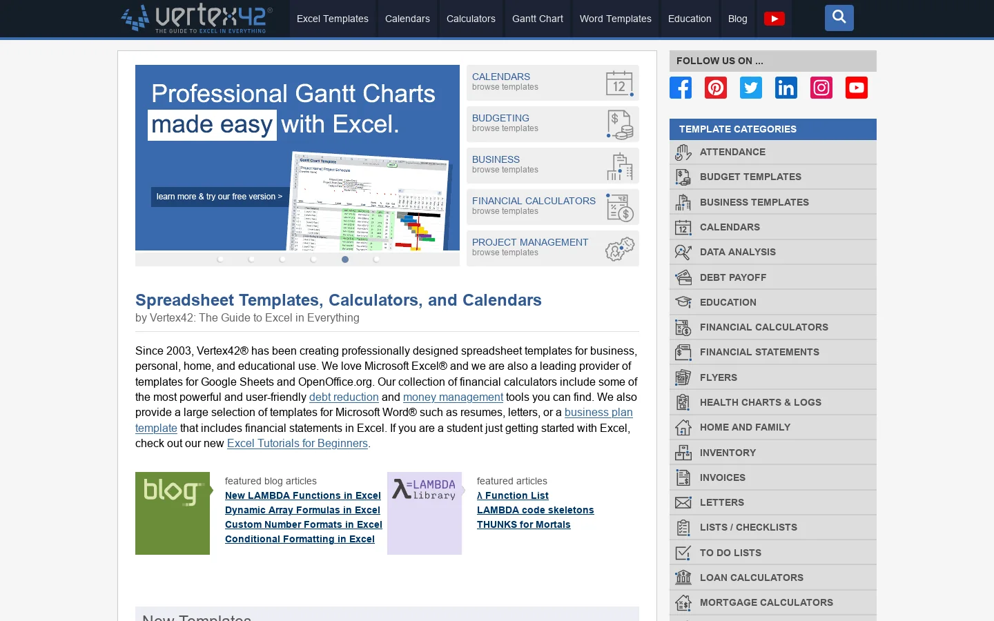Vertex42 Homepage screenshot