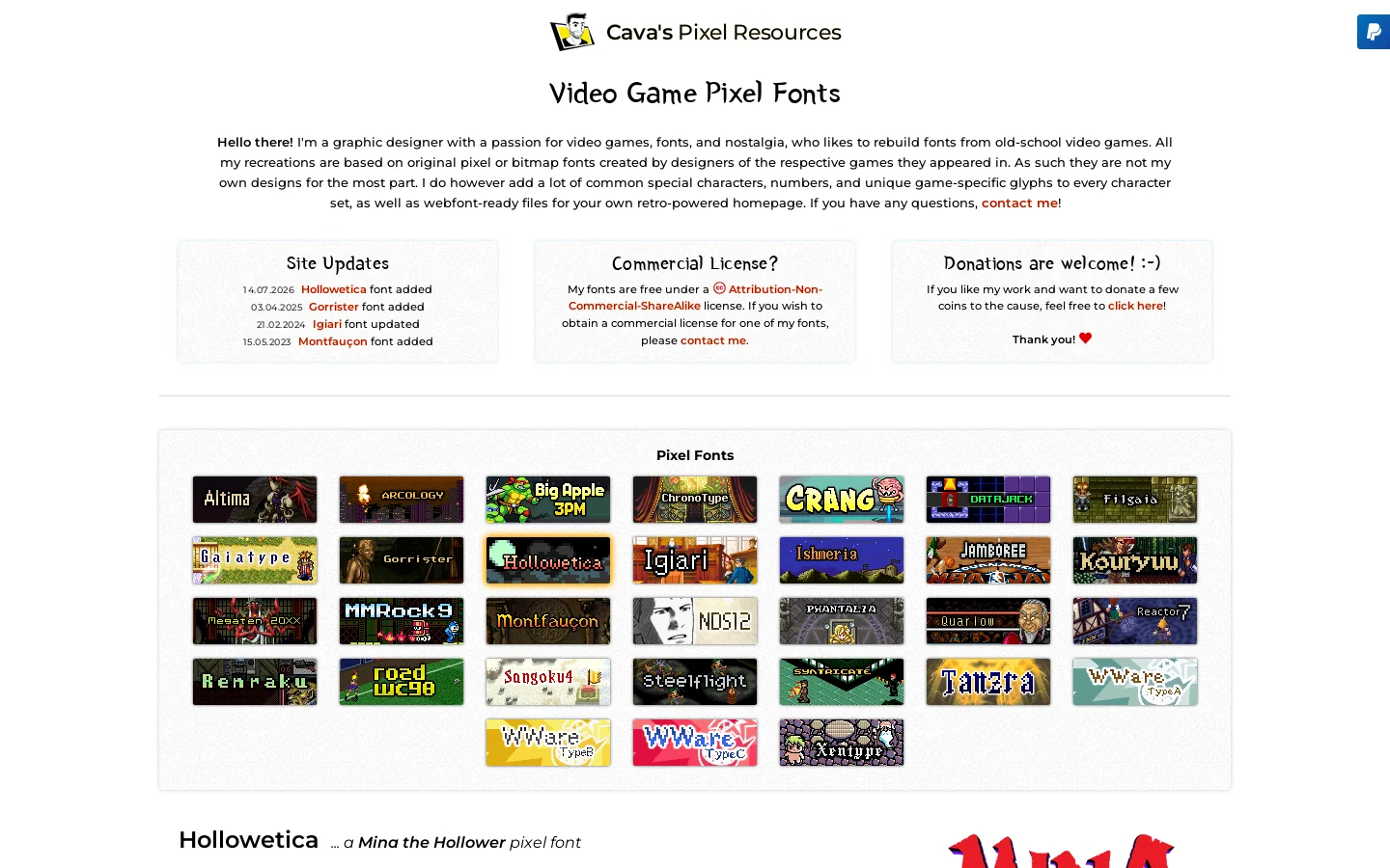 Cava's Pixel Resources Homepage screenshot