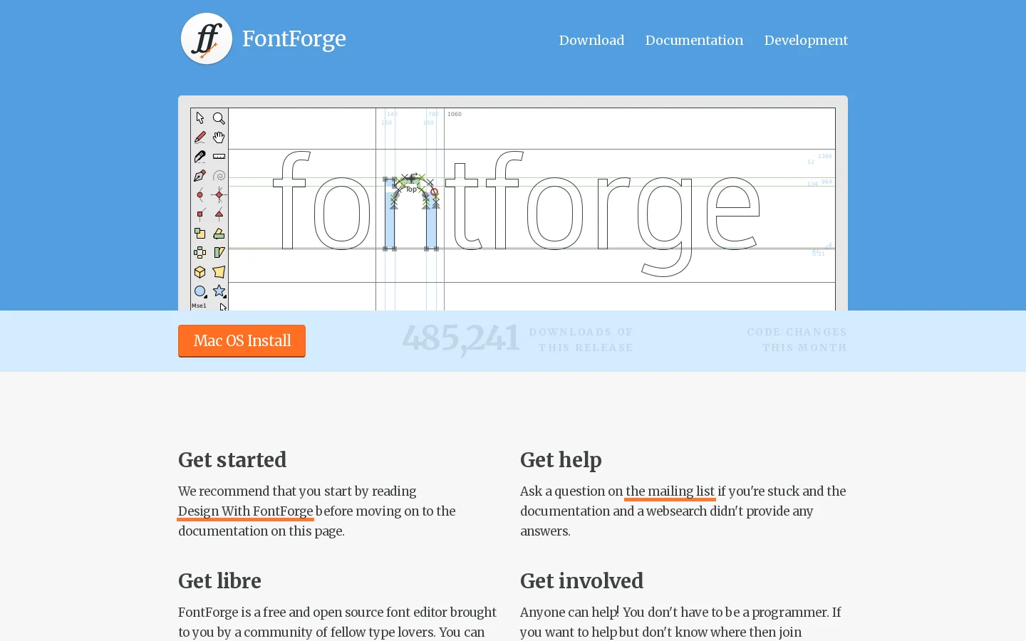 FontForge Open Source Font Editor Homepage screenshot