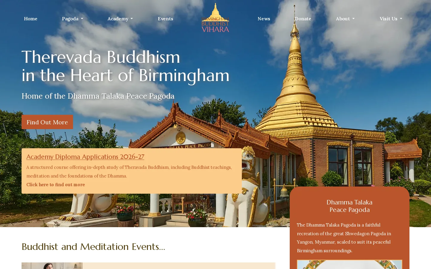 Birmingham Buddhist Vihara (Temple) Homepage screenshot