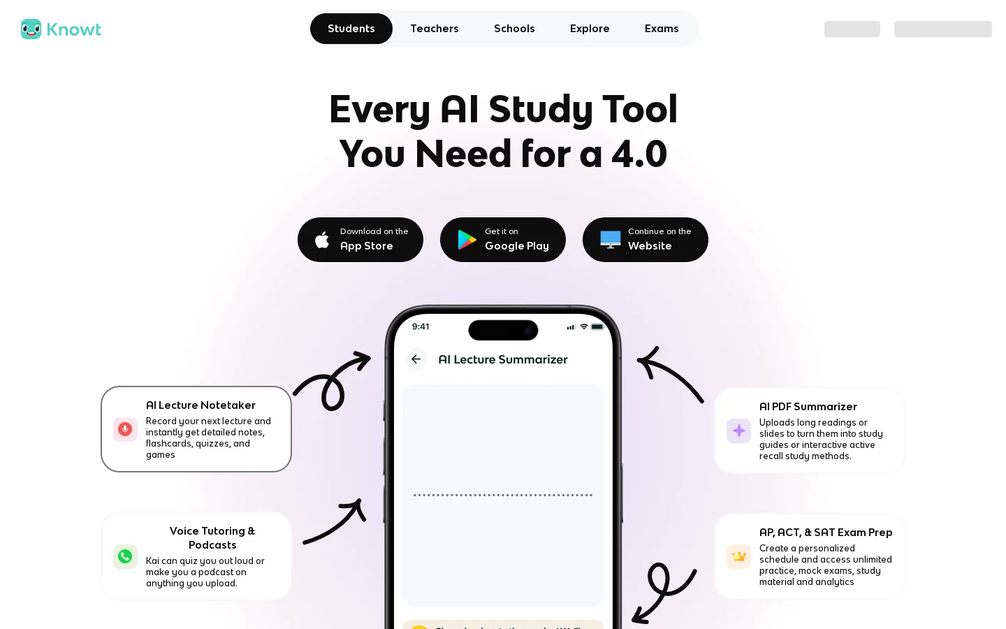 Knowt Homepage screenshot