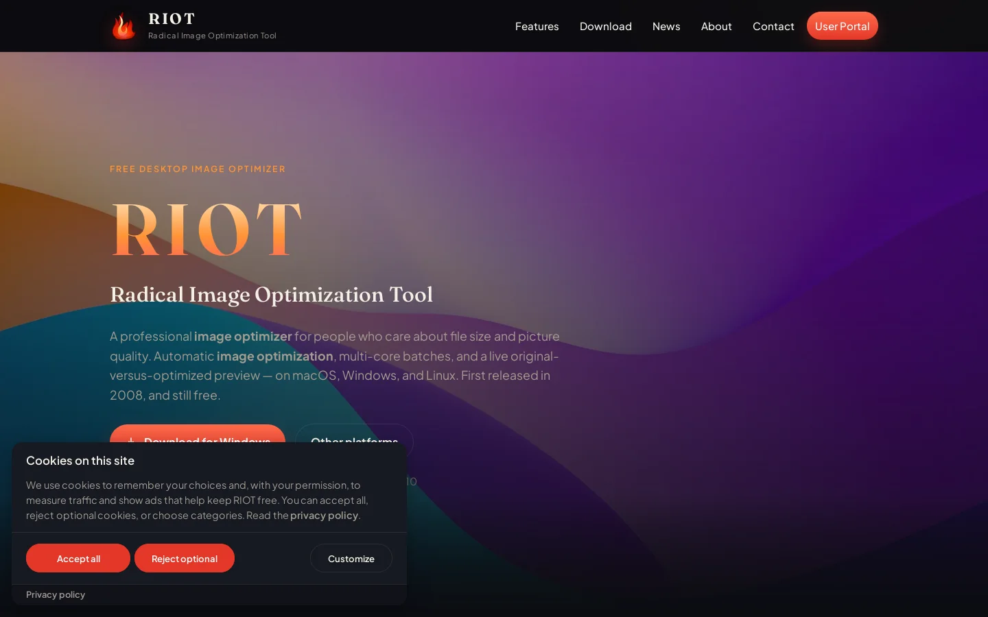 RIOT — Free Image Optimizer for Windows, macOS & Linux Homepage screenshot