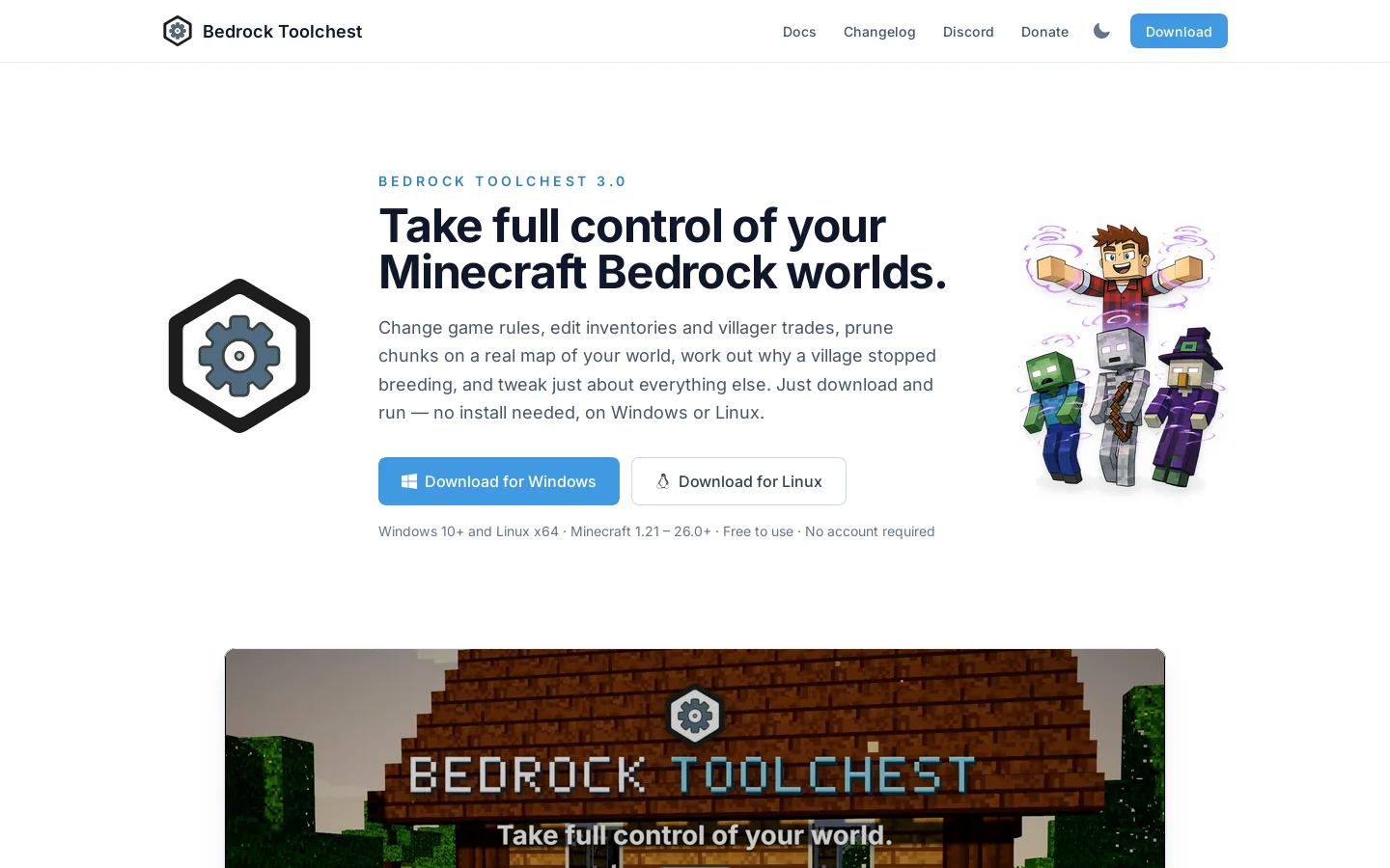 Bedrock Toolchest Homepage screenshot