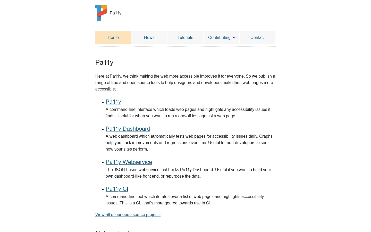 Pa11y Homepage screenshot