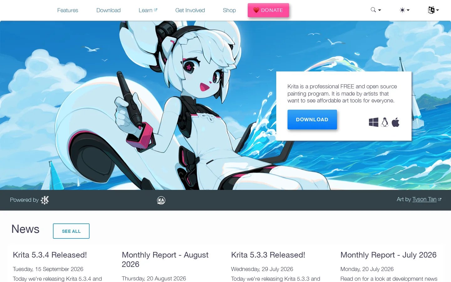 https://krita.org/en/ Homepage screenshot