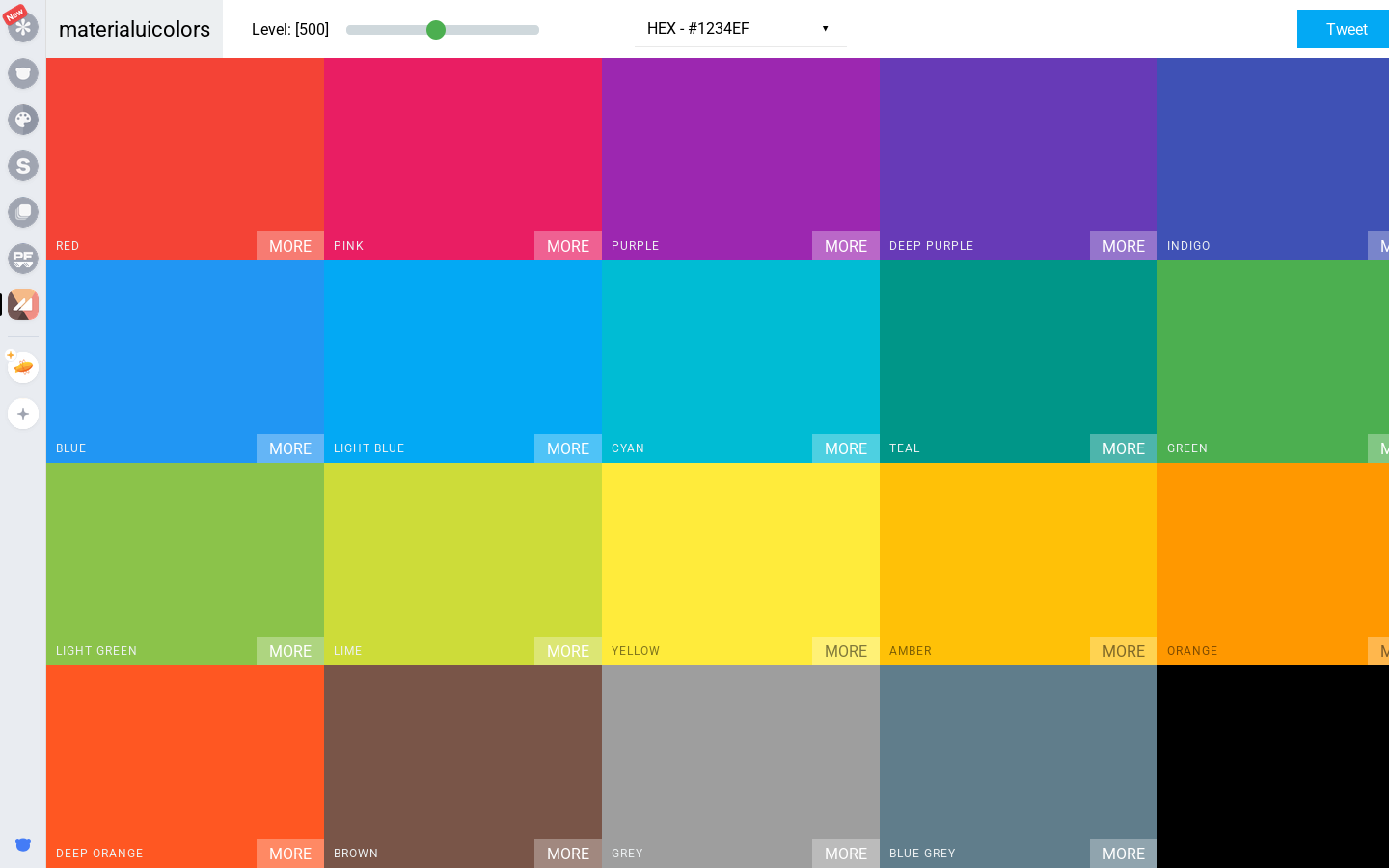 Material UI Colors Homepage screenshot