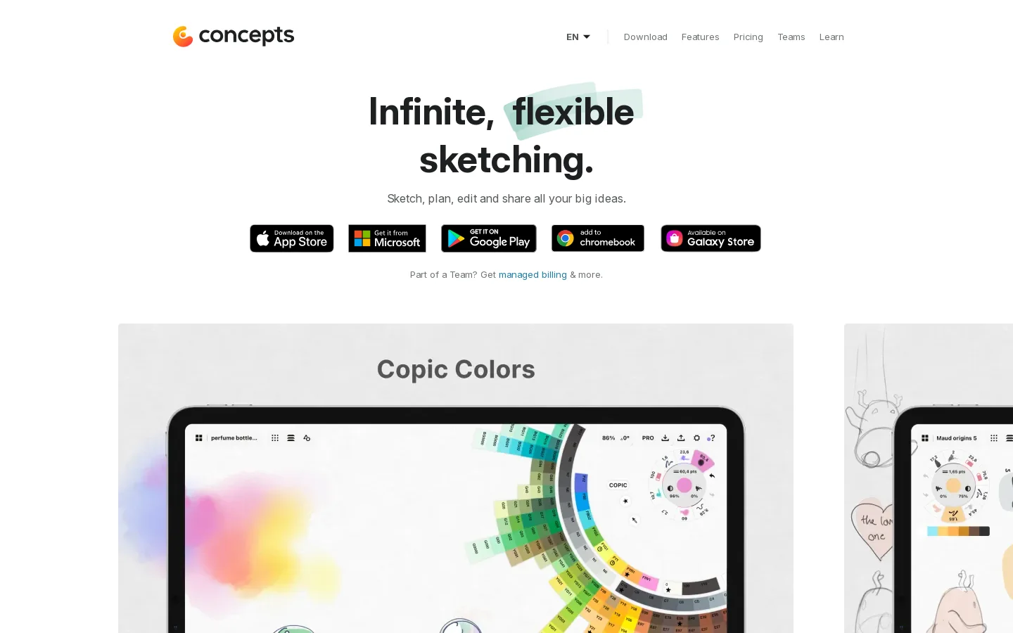 Concepts App • Infinite, Flexible Sketching Homepage screenshot