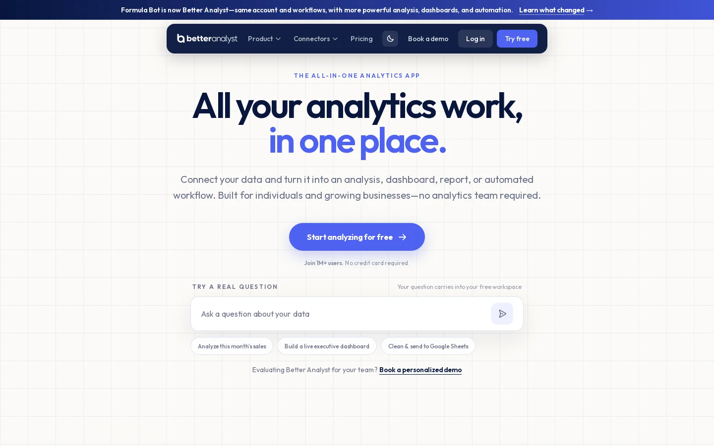 Better Analyst (formerly Formula Bot) Homepage screenshot