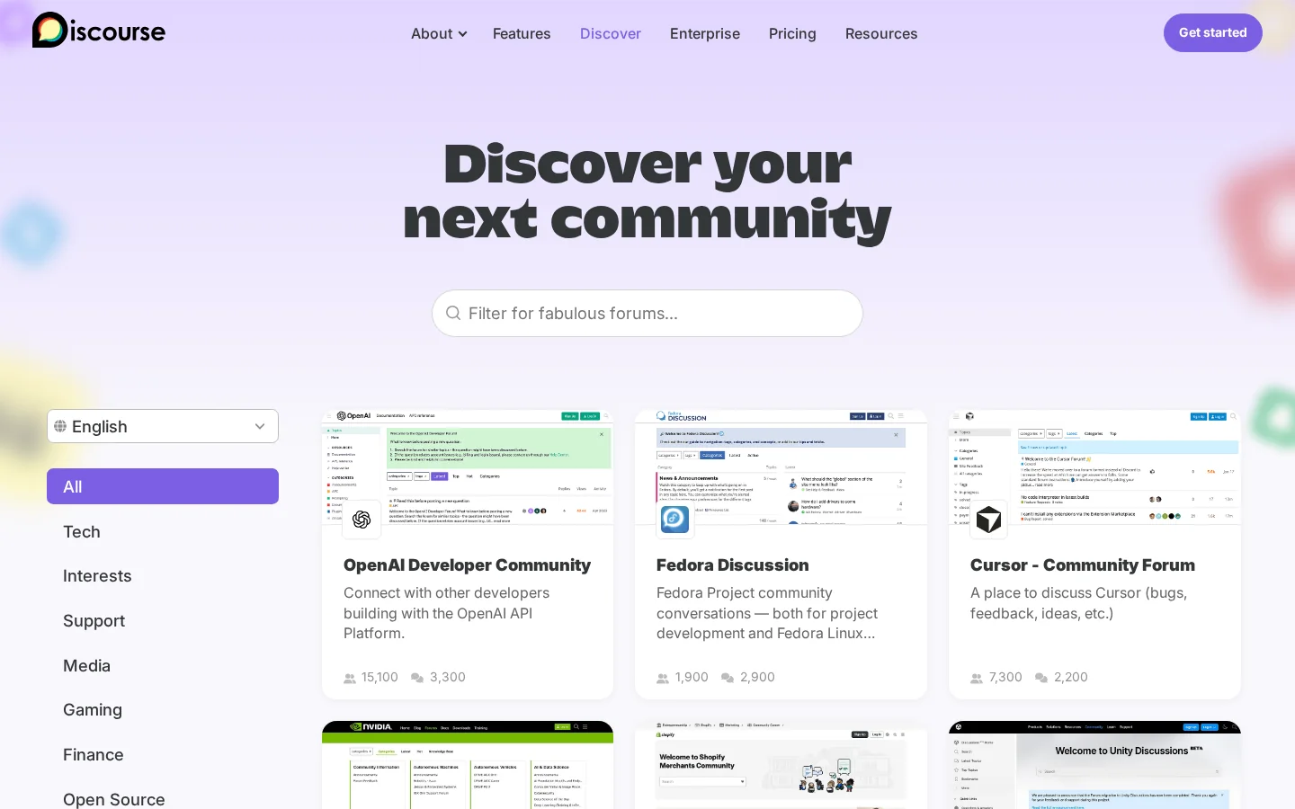 Discourse Discover Homepage screenshot