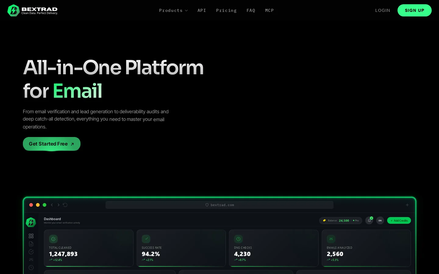 Bextrad Homepage screenshot