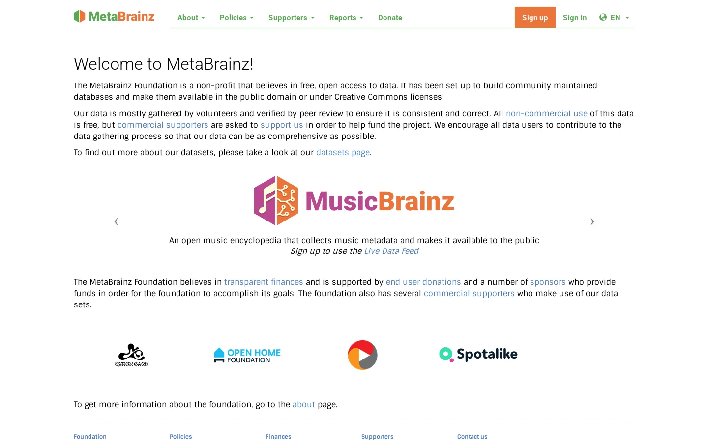 MetaBrainz Foundation Homepage screenshot
