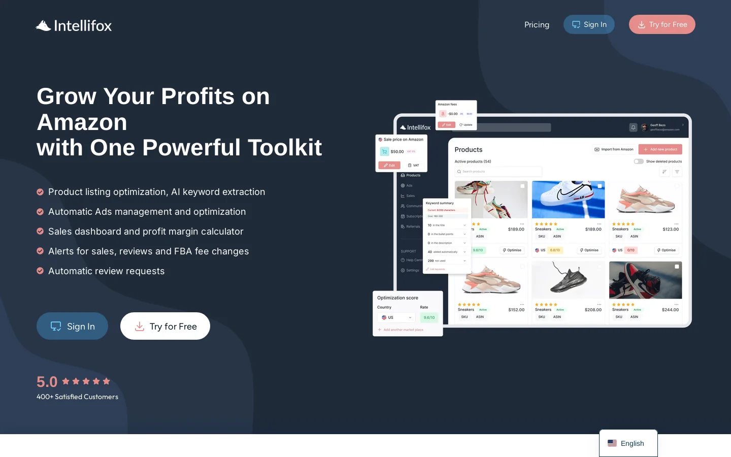 Amazon Seller Tools to Optimise Listings, PPC & Analytics (EU/UK) Homepage screenshot