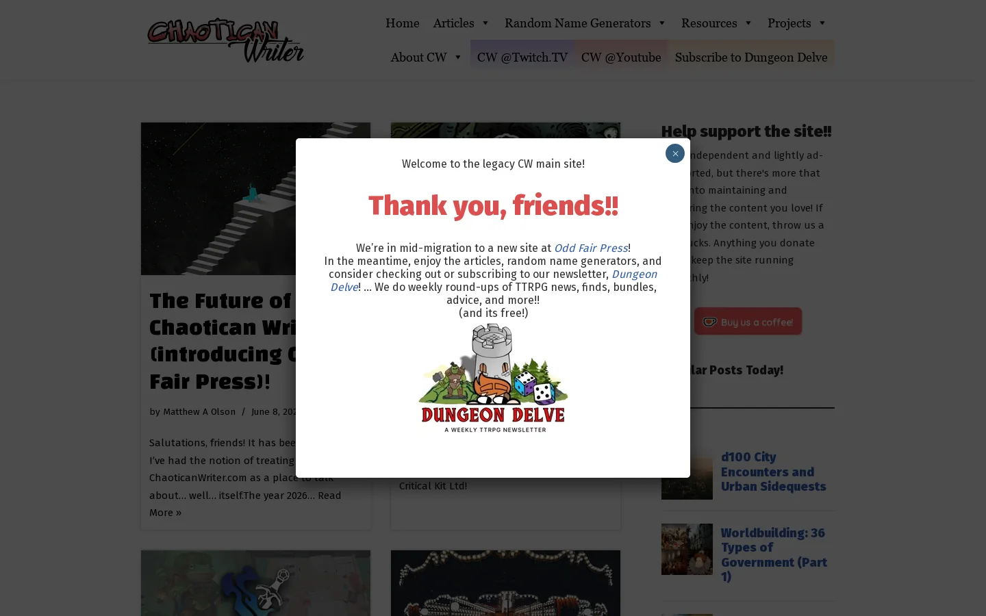 Chaotican Writer Homepage screenshot