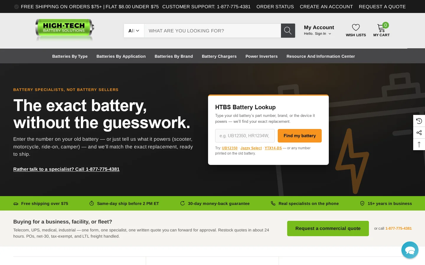 High-Tech Battery Solutions Inc Homepage screenshot