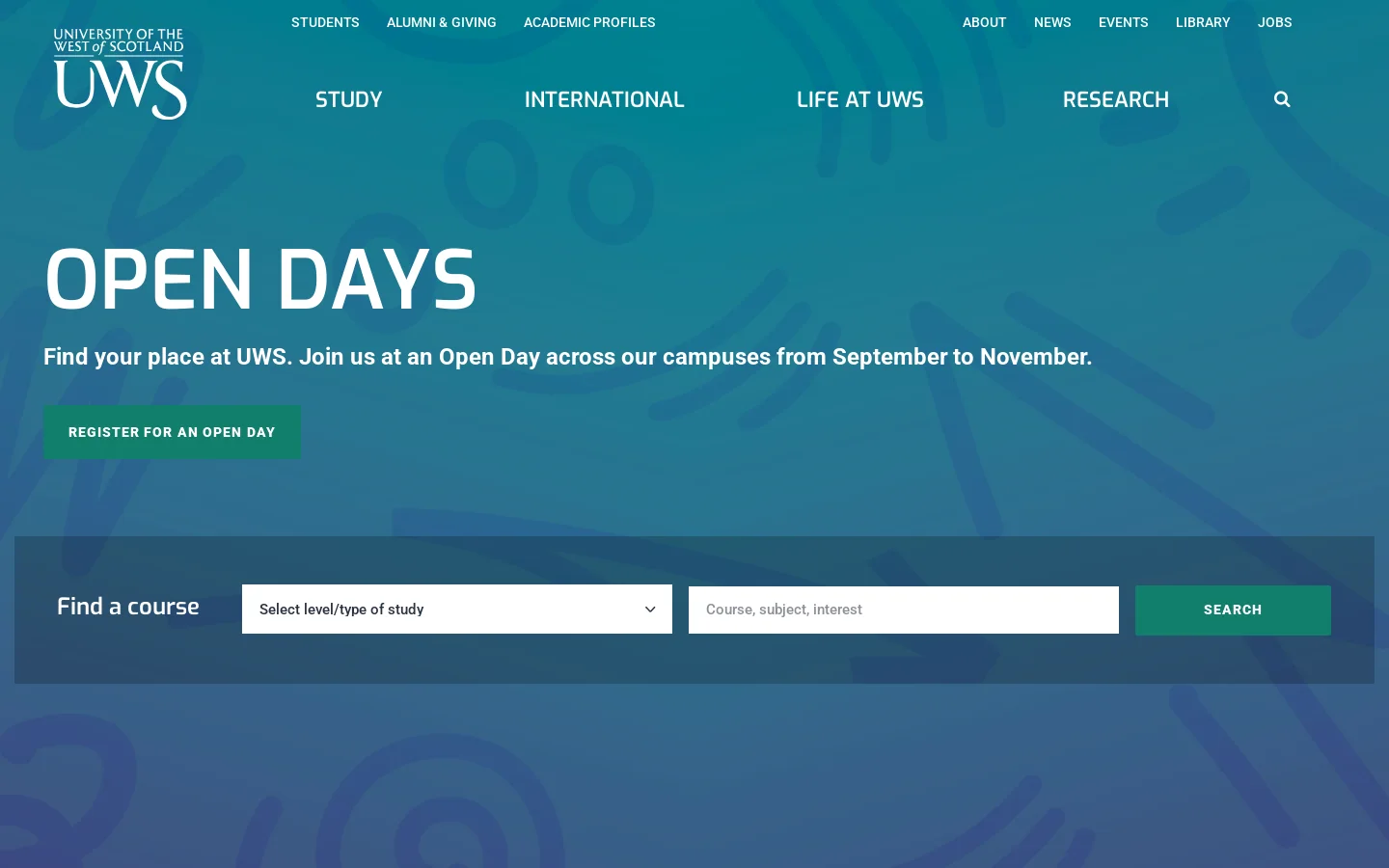 UWS Homepage screenshot