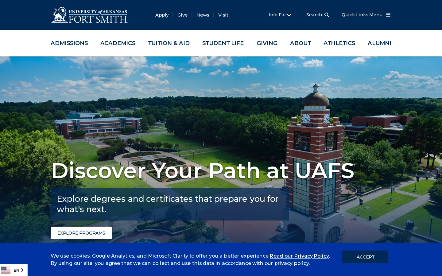 University of Arkansas - Fort Smith Homepage screenshot