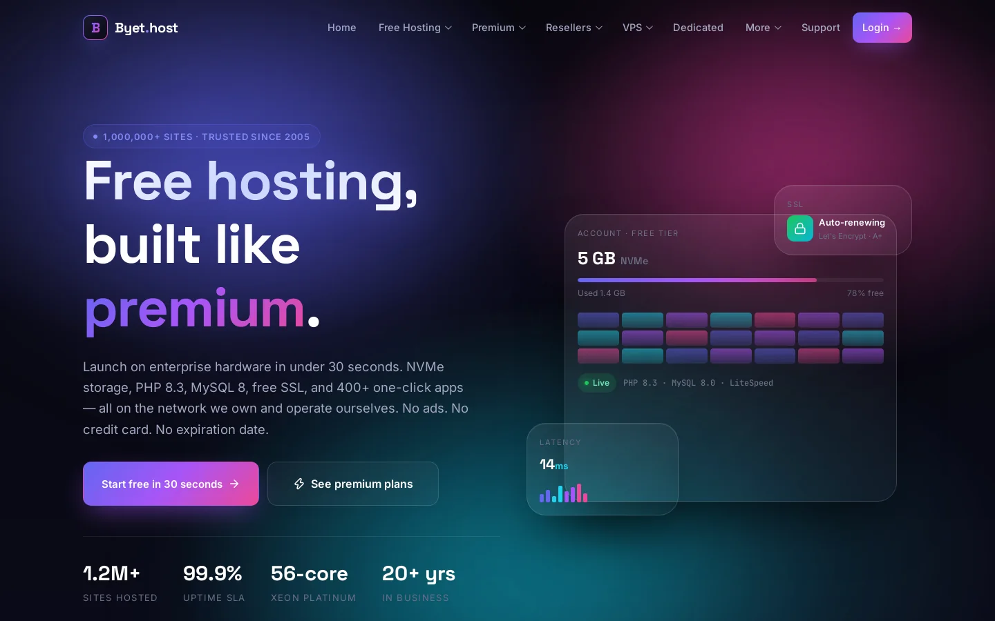 Byet Host Homepage screenshot