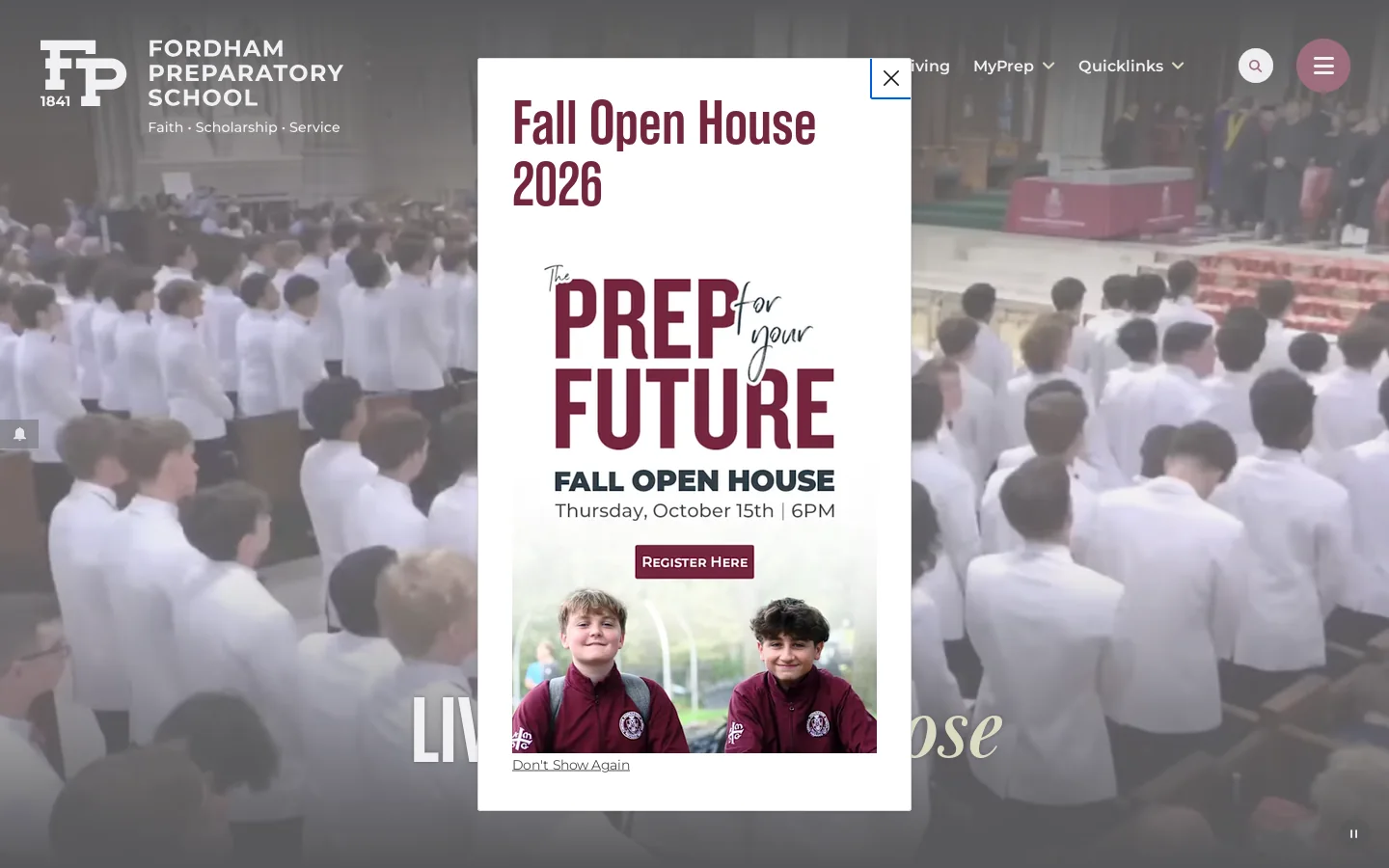 Fordham Preparatory School Homepage screenshot