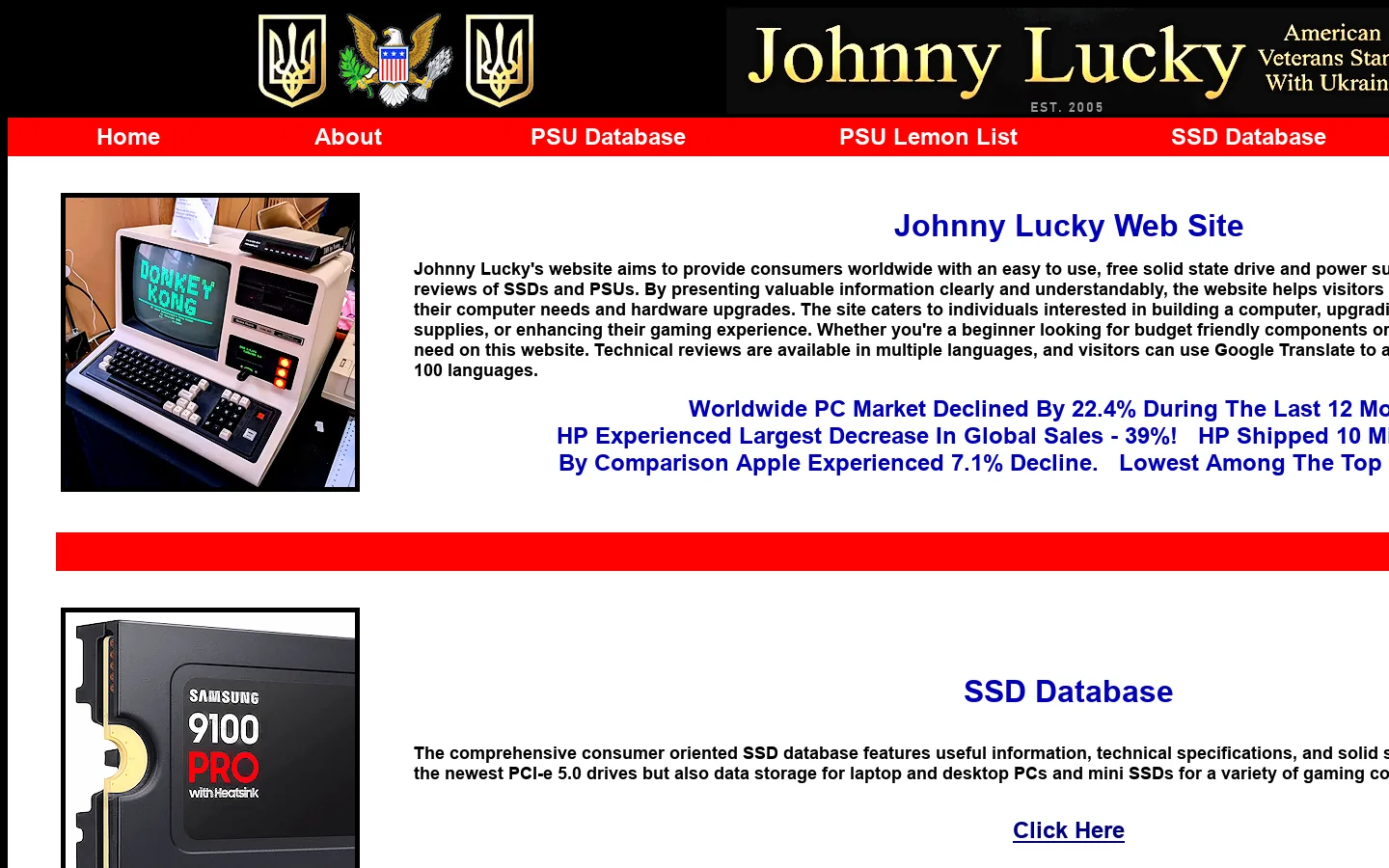 Johnny Lucky Web Site Homepage screenshot