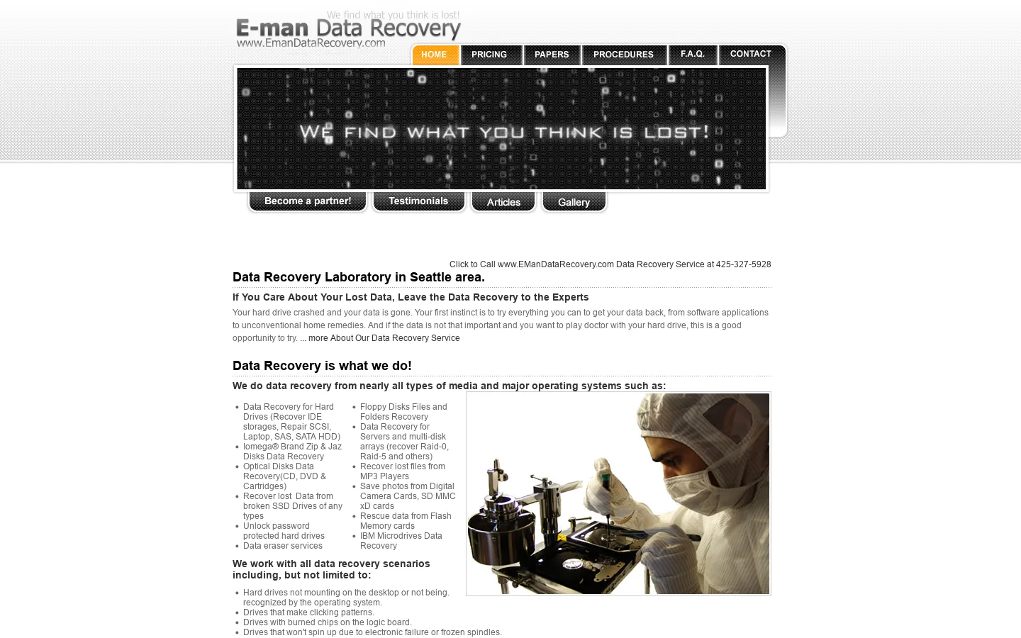 Seattle - Data Recovery from Hard Drive, RAID, SSD, SCSI, Iphone, USB Flash, SD, MMC, Memory Stick PRO DUO Homepage screenshot