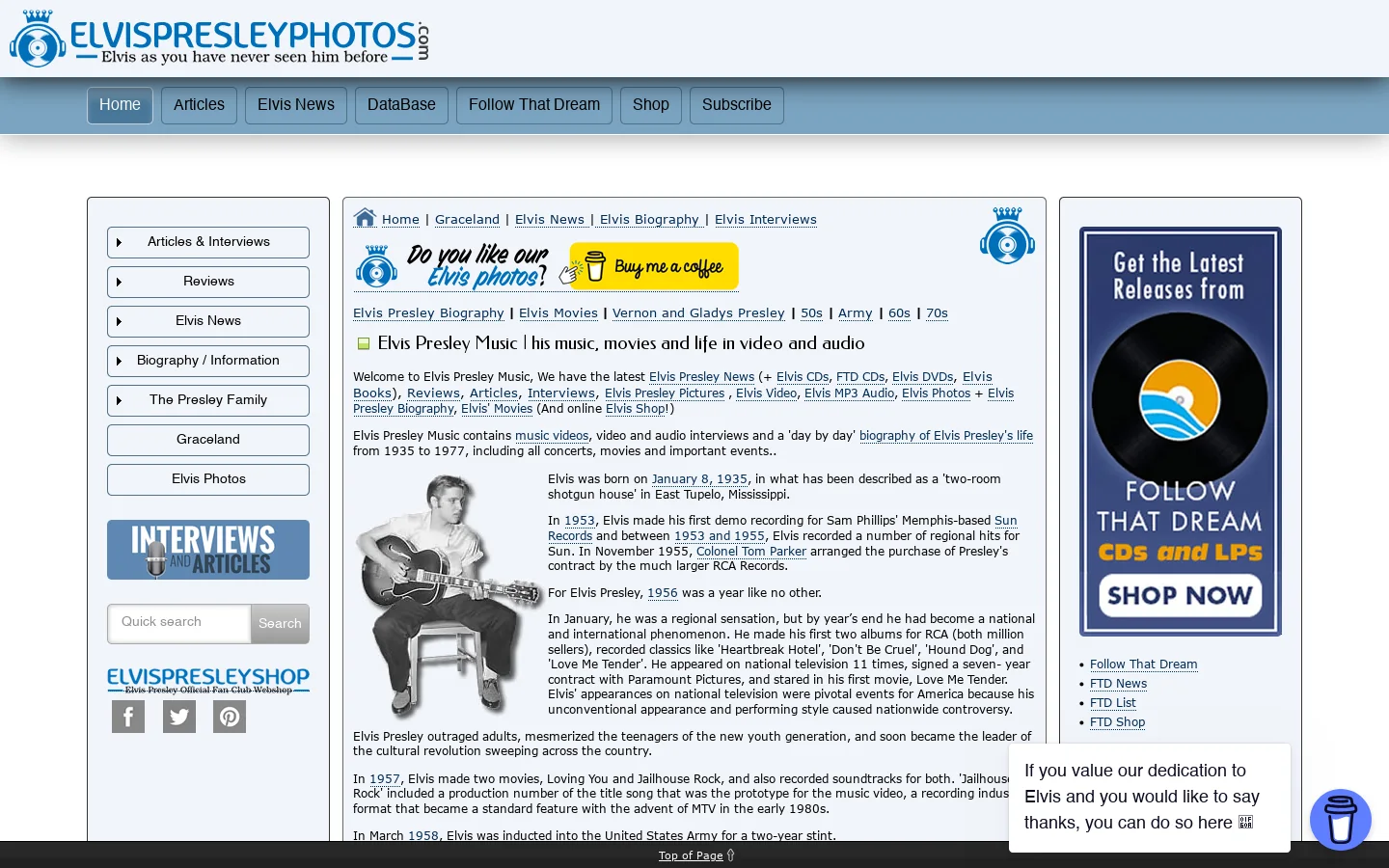 Elvis Presley Music Homepage screenshot