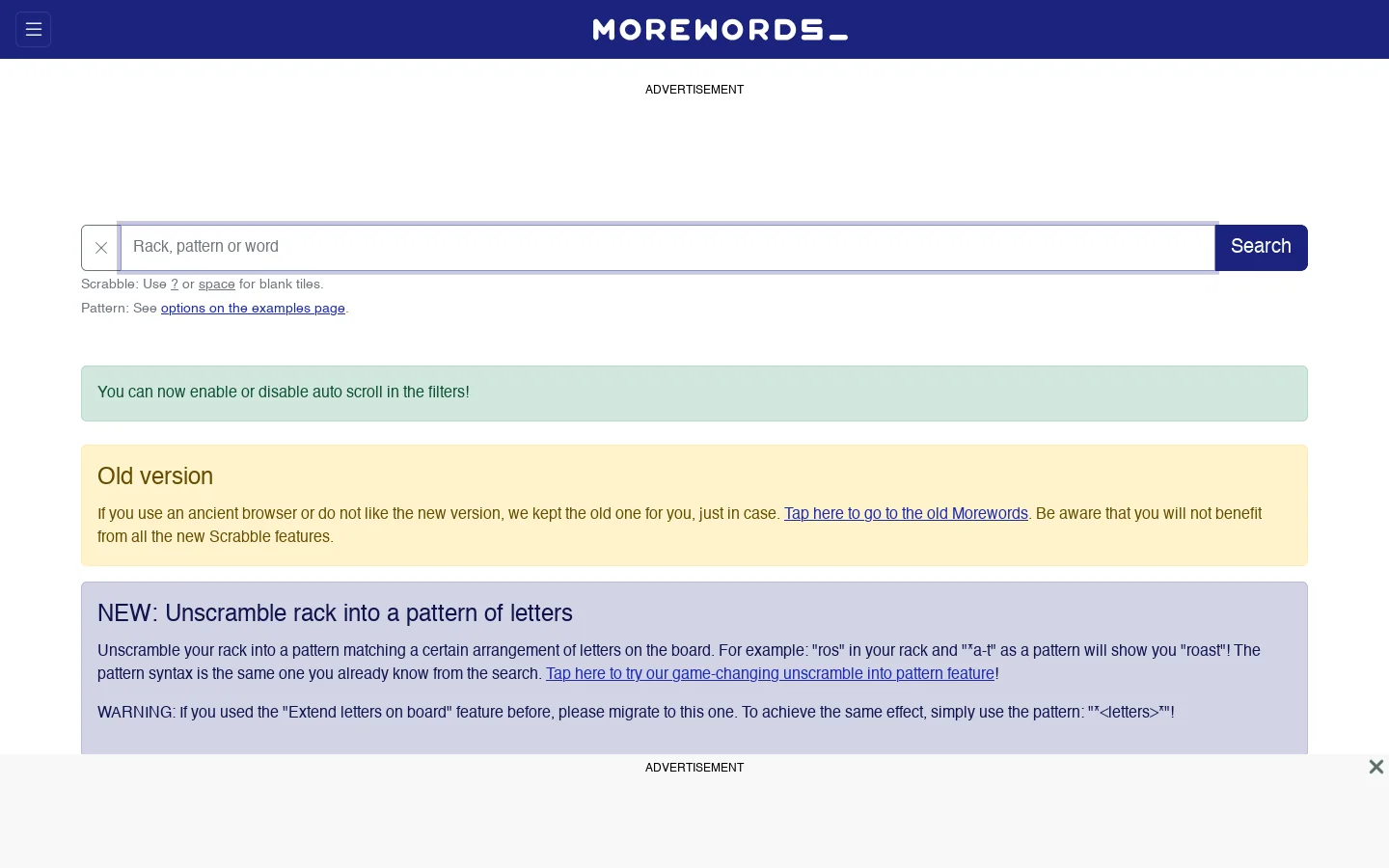 The ultimate word finder for Scrabble and Words with Friends Homepage screenshot
